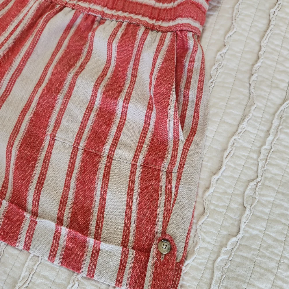 Ann Taylor Loft Linen Blend Coral Striped Romper, Size 10 - Picture 4 of 10